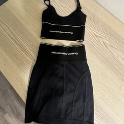Alexander Wang Black Logo Set – Crop Top + Mini Skirt