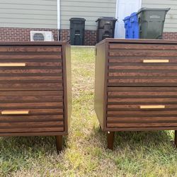 Project Piece.  2 nightstands , dark brown, not real wood.