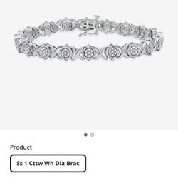 1 CT. T.W. Natural White Diamond Sterling Silver 7.5 Inch Tennis Bracelet