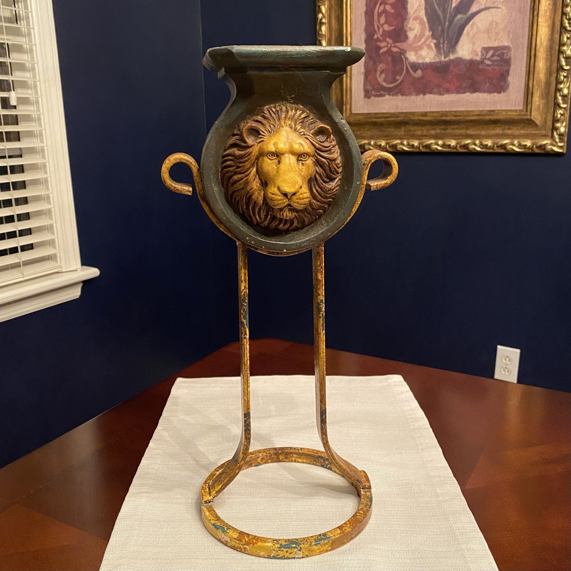 Heavy Lion Head Metal Stand / Candle Holder