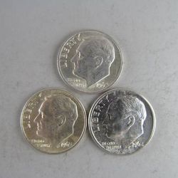 Set of 1962 to 1964 Roosevelt Silver Dimes --GREAT UNCIRCULATED COINS!
