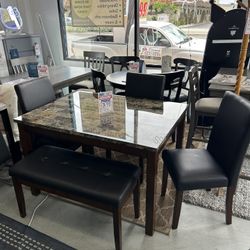 5 Piece Dining Set Faux Marble Top 48” X 36” X 30” High