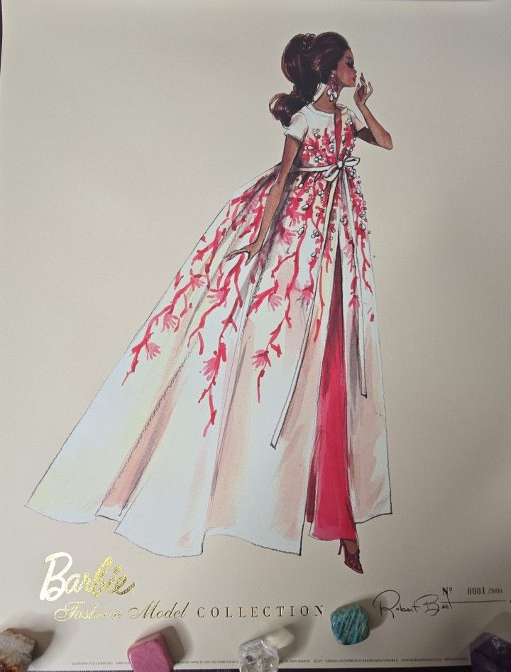 π RARE SILKSTONE BARBIE COLLECTIBLE PRINT -Palm Beach Coral Barbie -- 20" x 16" -- Robert Best Limited Edition (with COA)