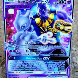Custom Pokemon Card THANOS AND MEWTWO GX Anime Waifu Full Art Holo Novelty Orica Card waifu Kids Toy Superhero