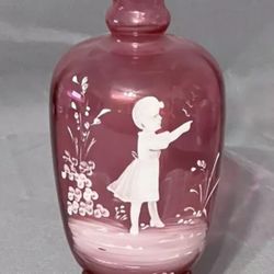 Antique Mary Gregory Style Cranberry Pink Vase 7 3/4" Hand Painted