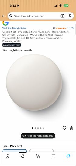 Google Nest Temperature Sensor (2nd Gen) - Room Comfort Sensor with Scheduling - Works with The Nest Learning Thermostat (3rd and 4th Gen) and Nest Th