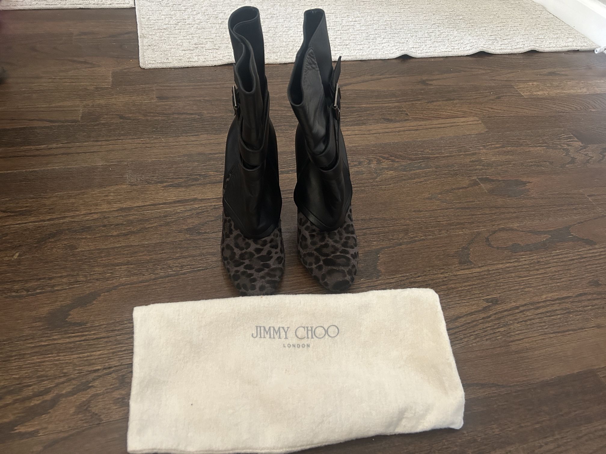 Jimmy Choo Black & Leopard Print Booties