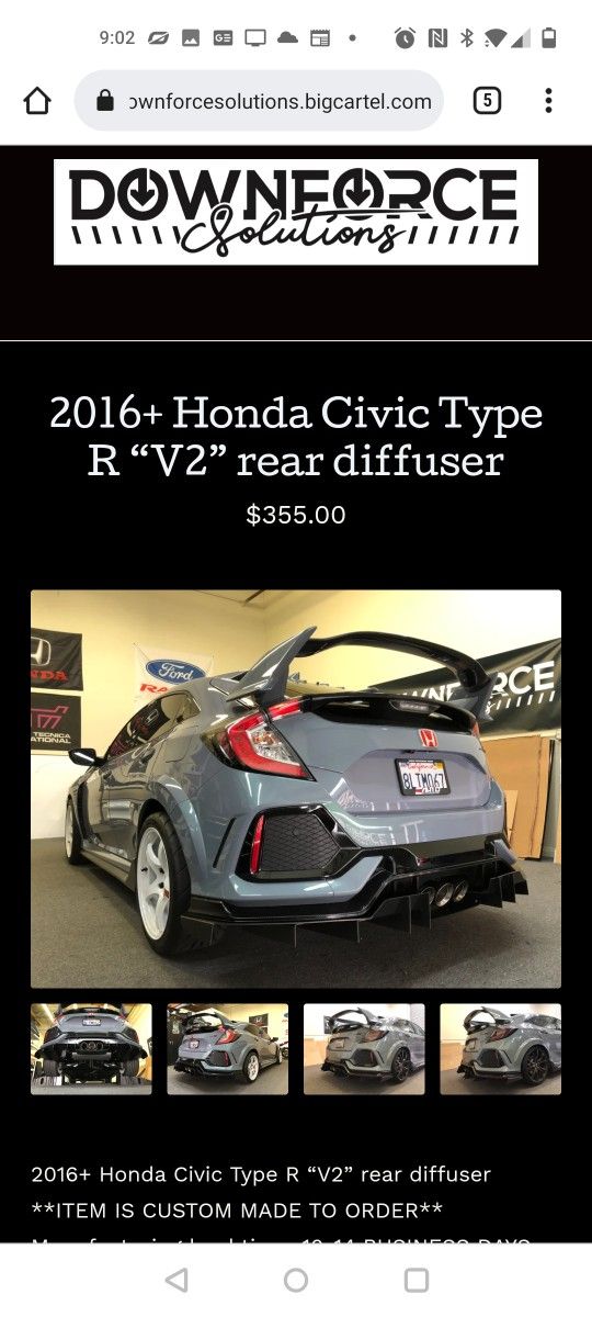 Honda Civic type r fk8 downforce solution diffuser