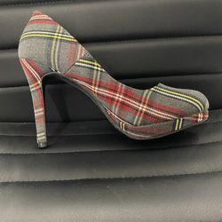 Grey Plaid High Heels New Never Used