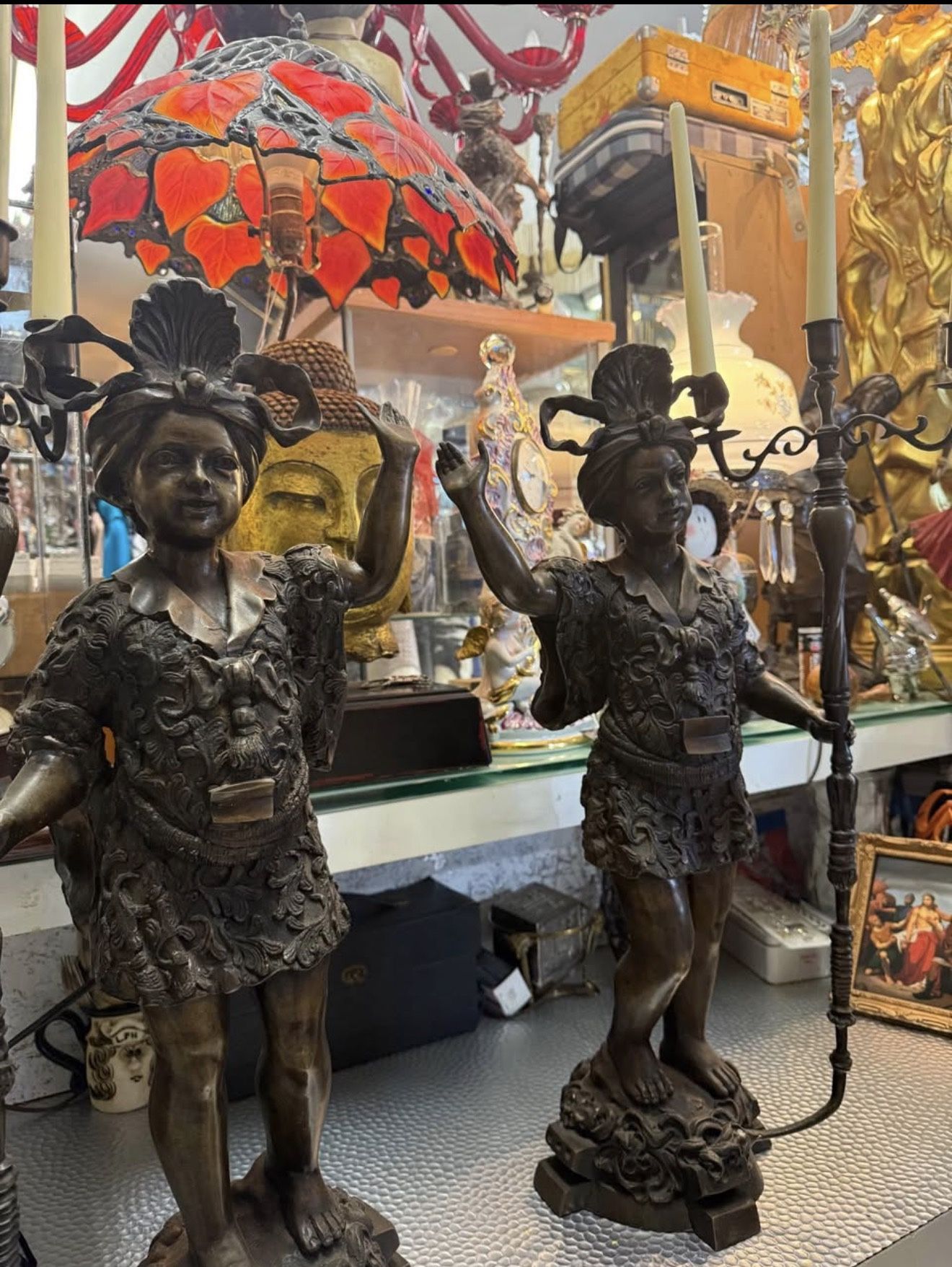 RARE BLACKAMOOR XL PAIR OF BRONZE CANDELABRAS