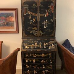 Chinoiserie Lacquer Secretaire Bookcase