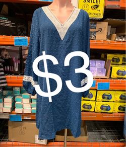 Blue Textured Tunic Top with Lace Trim
