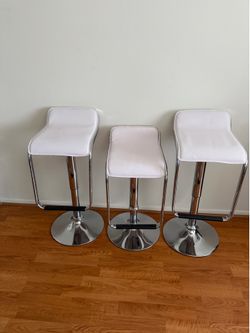 Adjustable White Stool Leatherette Seat