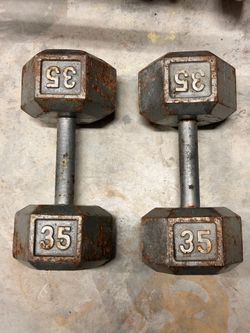 35 lb cast iron hex dumbbells
