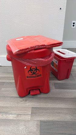 Biohazard Waste Bin, Sharps Container & Red Liners