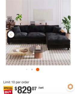 L-SHAPED SOFA SECTIONAL IN BLACK (REVERSIBLE CHAISE LEFT OR RIGHT)