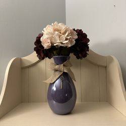 Purple Ceramic Vase With Faux Hydrangeas 🌸