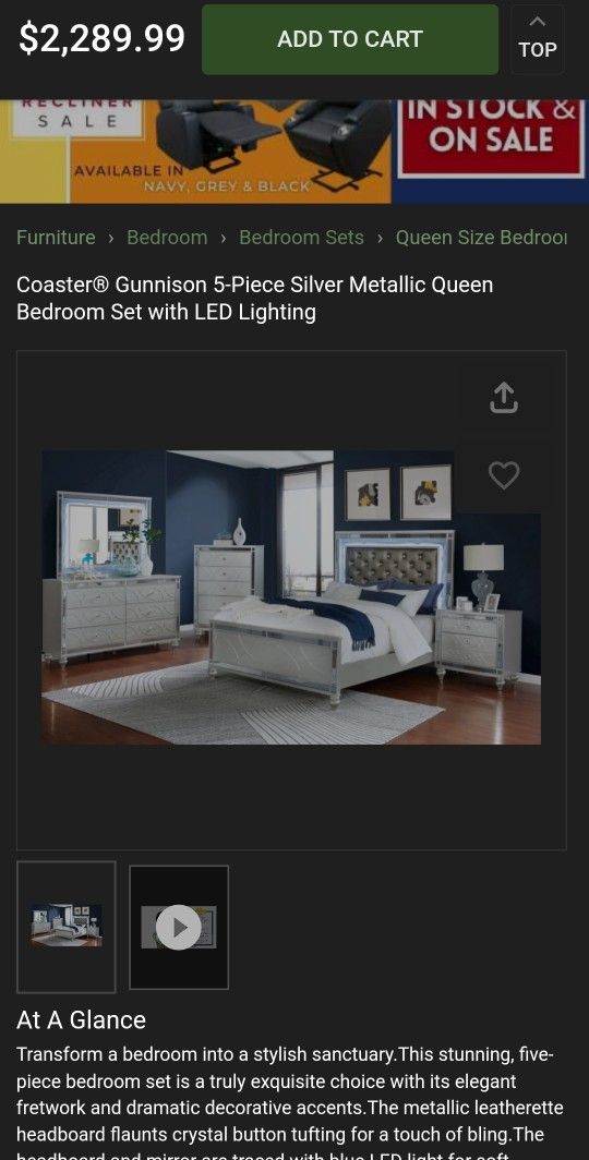 Queen Bedroom Set W/ LED lights On Headboard And Mirror.