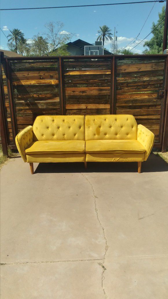 Yellow Velvet Couch, Foldable, Adjustable