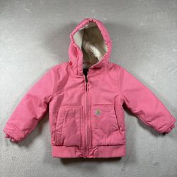 Carhartt Toddler Girls 3T Duck Canvas Jacket Sherpa Hooded Insulated Pink #3508