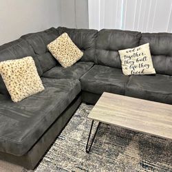 DELIVERY NO DEPOSIT GREY SECTIONAL SUEDE L SHAPED 