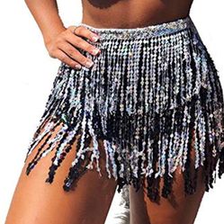 New: Sequin Tassel Skirt Rave Fringe Hip Scarf 