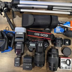 Canon 80D DSLR Camera with 3 Lenses + Speedlite Flash + Tripod + Filters + Case Complete Bundle