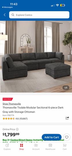 Thomasville Tisdale Modular Sectional 6-piece Dark Gray with Storage Ottoman
