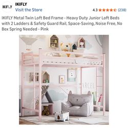 Pink metal loft bunk bed twin l frame -AND- Fiberglass-free twin mattress-super clean