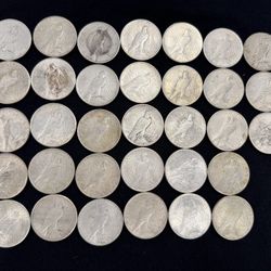 Lot Of 25 Peace Silver Dollars Mixed Dates And Mixed Mint Marks 