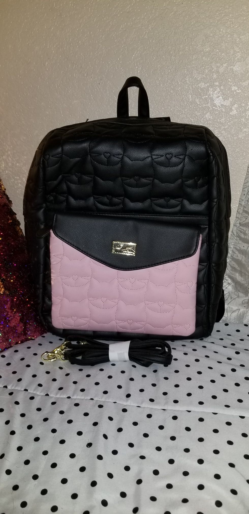 Betsey Johnson backpack purse (2 in 1...pink pouch detaches)