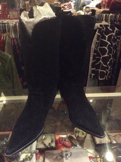Ladies Black Suede Cowboy Boots, Size 9