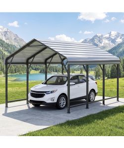 Heavy Duty 10x15 FT Metal Carport, Car Port w/Leak-Resistant&UV Protection Galvanized Roof for All Weather, Outdoor Carports Garage Shelter with Reinf
