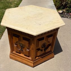 Vintage 1960s Mediterranean Hexagonal Commode End Table with Storage