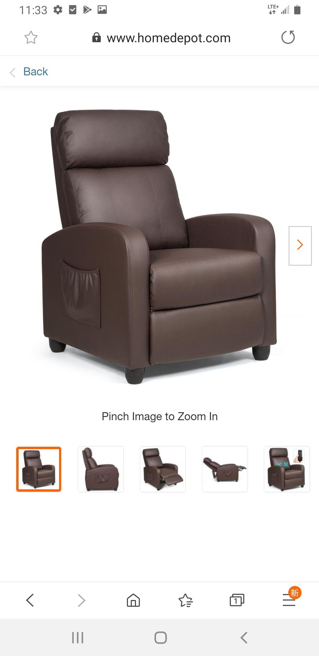 Brown with Padded Seat Ergonomic Adjustable Recliner Massage Chair Single Sofa Hw64114cf