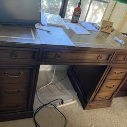 Solid Wood Executive Desk with Leather Top – 