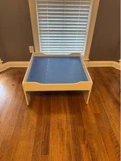 Kids Wooden Train Table – Sturdy Play Table (Blue/White)