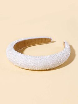 Padded Pearl Beaded Headband - White