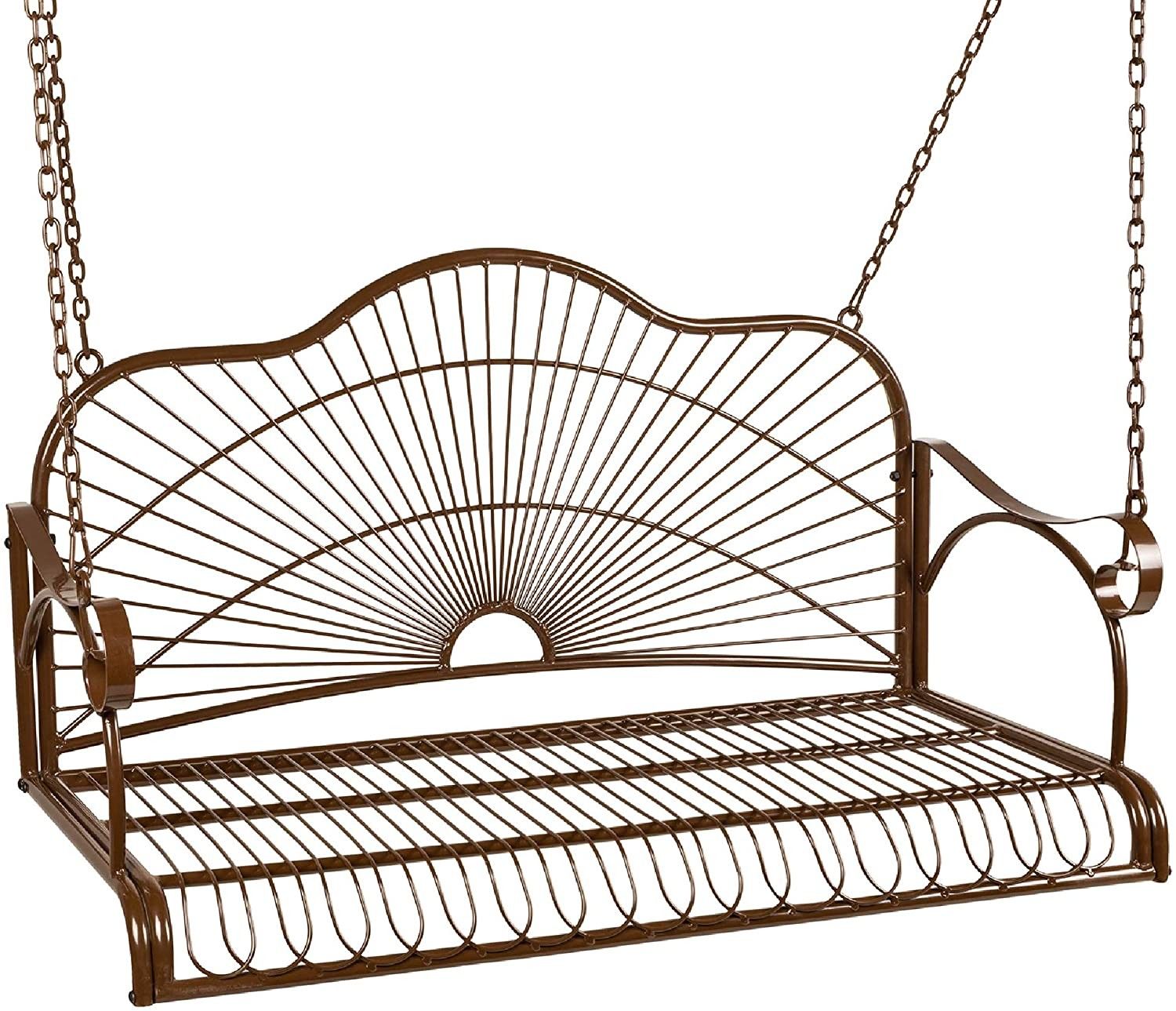 Hanging Porch Swing Chair with Armrests, Iron, Mounting Chains