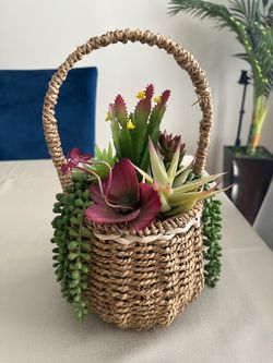 Colorful Artificial Succulent Basket Arrangement