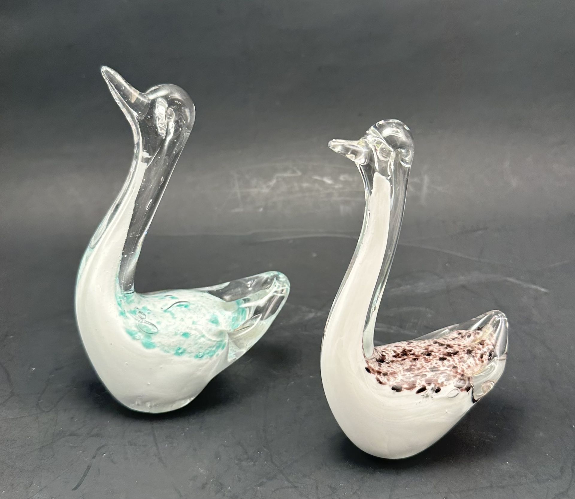 Pair of VTG Sommerso Art Glass Swans Figurines Paperweights Set—Price is for BOTH!