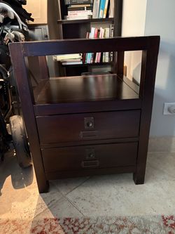 Dark Wood Nightstand with Two Drawers
