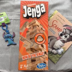 Family night Bundle Jenga + Disney Scamp Book + FREE Stitch Keychain