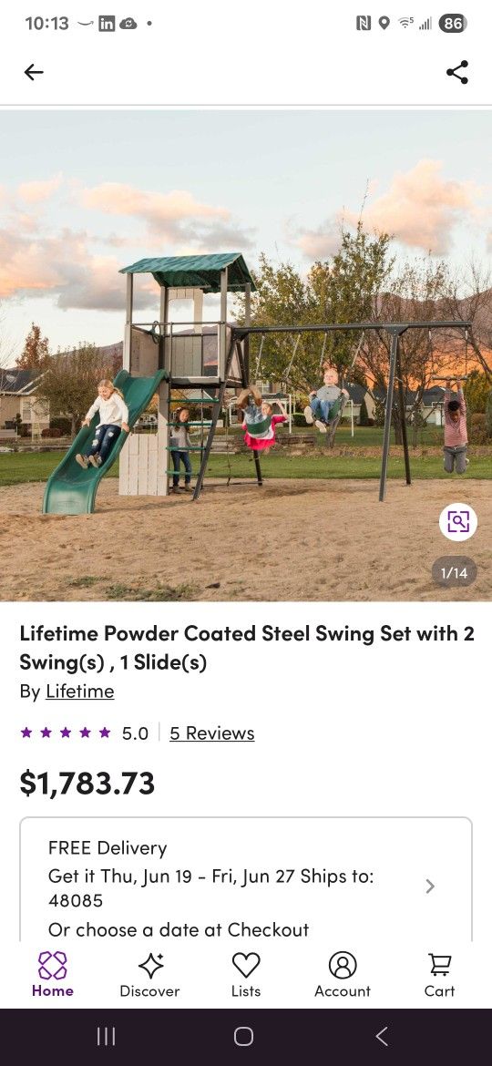 Lifetime Powder Coated Metal Swing Set