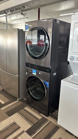 Front Load Lg, Thin Q Stackable, Gray Washer And Dryer Gas Set