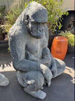 Large Bronze Gorilla & Baby Sculpture – Life Size Garden Estate Statue