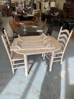 Country dining table and chairs set (in store)