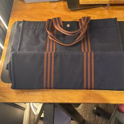 Authentic Hermes Tote Bag Navy Blue Canvas 