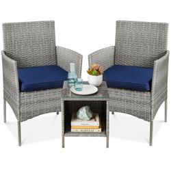 3-Piece Outdoor Wicker Conversation Bistro Set, Space Saving Patio Furniture