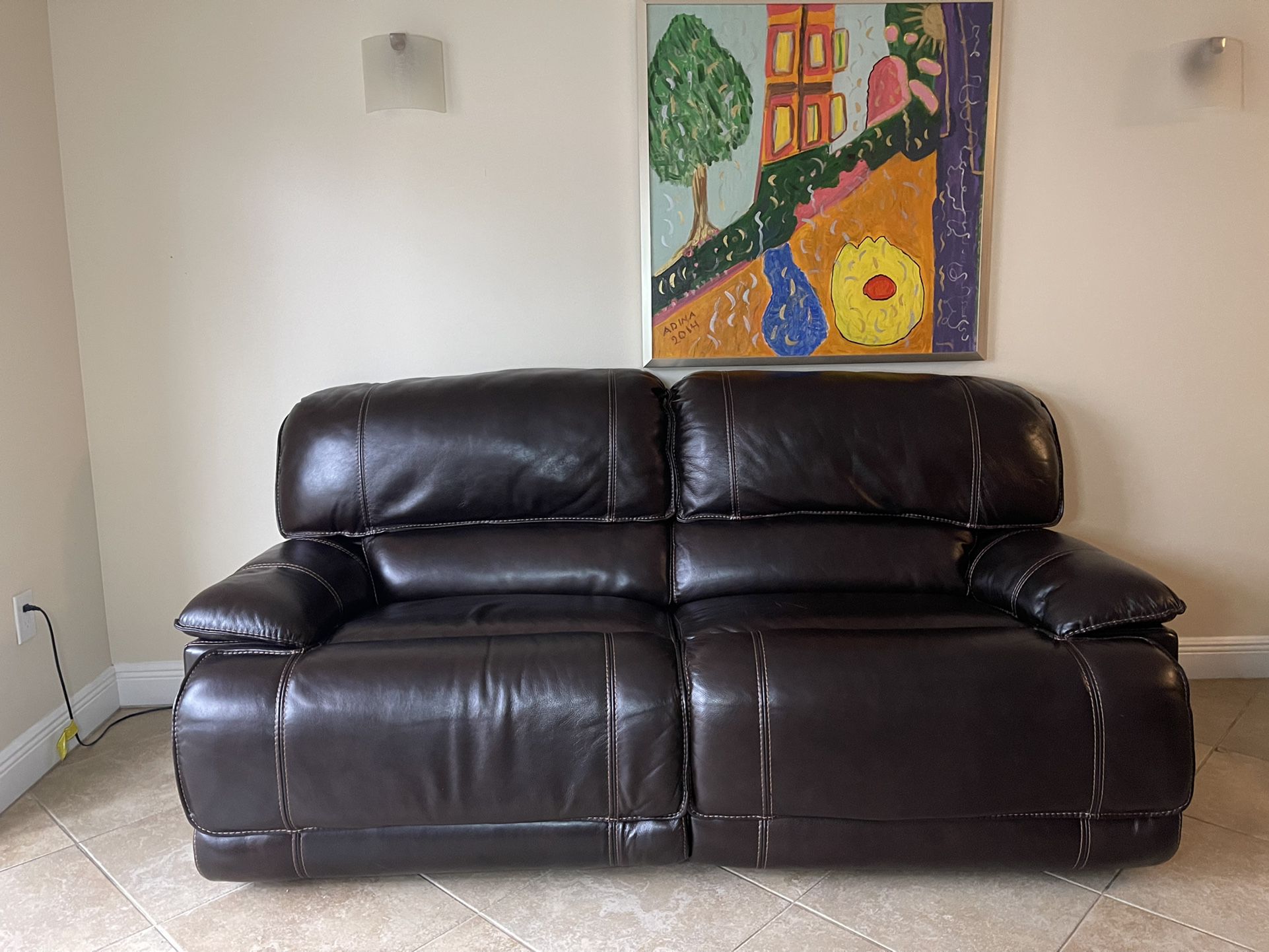 Power Recliner Sofa With Italian Leather 